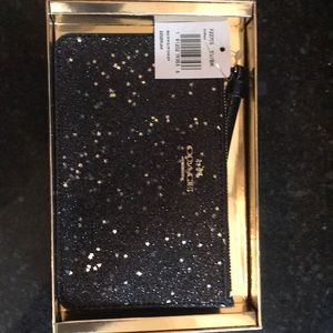 Coach boxed Star black glitter wristlet